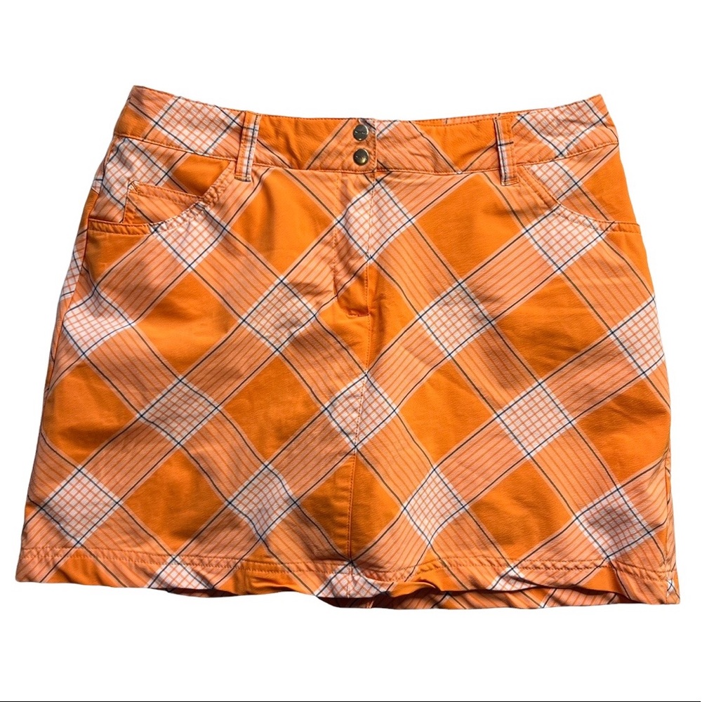 Slazenger Size 6 Golf Skirt Skort Orange Plaid Lined Undershorts Pockets Zipper